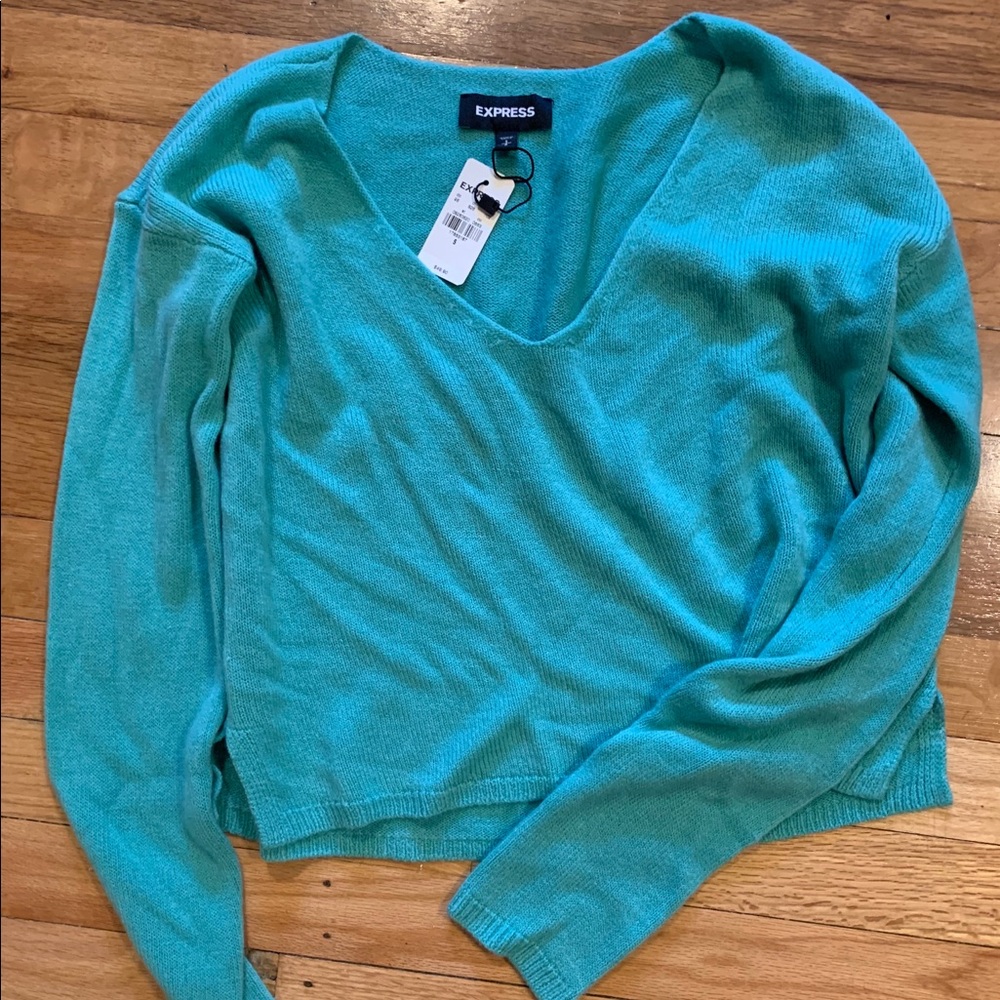 Cropped teal express sweater nwt S